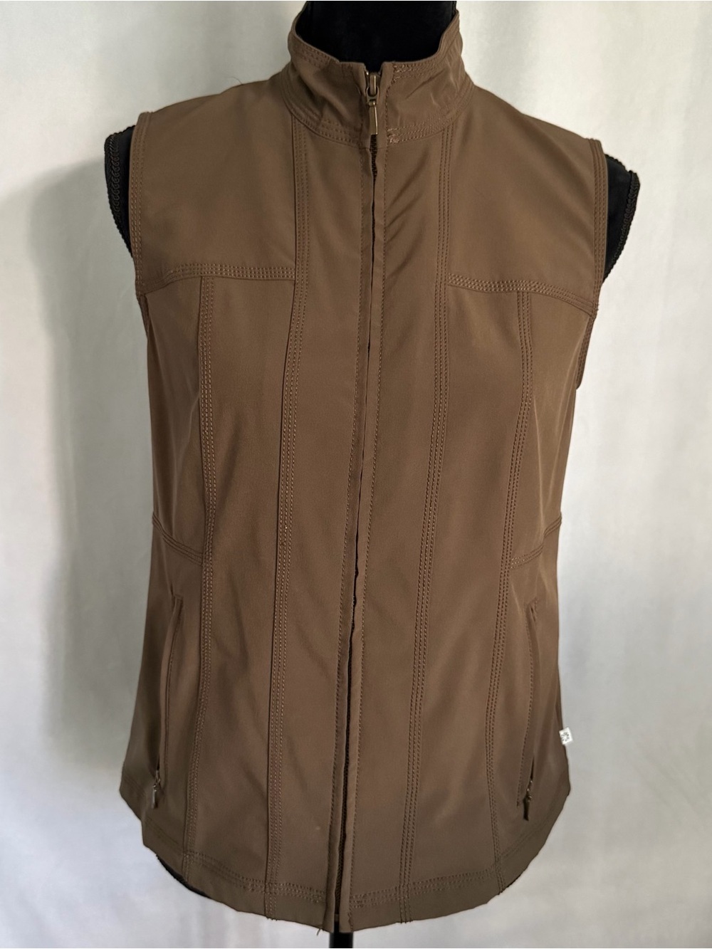Zenergy By Chico's 0 Vest Womens S Brown Softshell Full Zip Pockets Lightweight